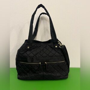 Steve Madden Black Quilted Tote with Gold Hardware